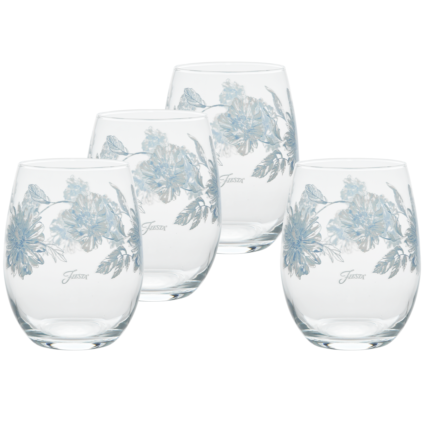Botanical Floral 15 oz. Stemless Wine Glass – Set of 4