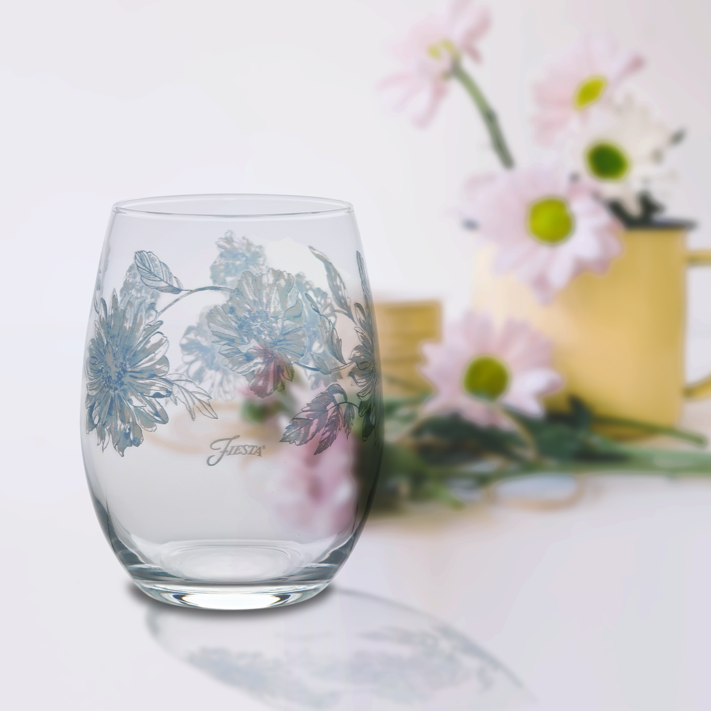 Botanical Floral 15 oz. Stemless Wine Glass – Set of 4