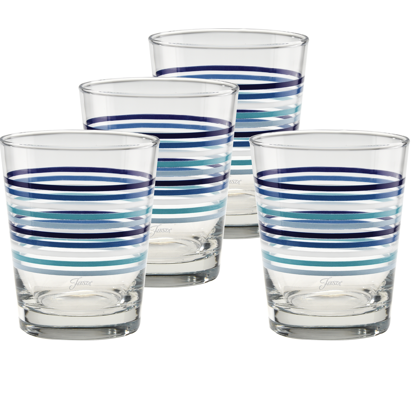 Coastal Blues Thin Stripe 15 oz. Tapered Double Old Fashion - Set of 4