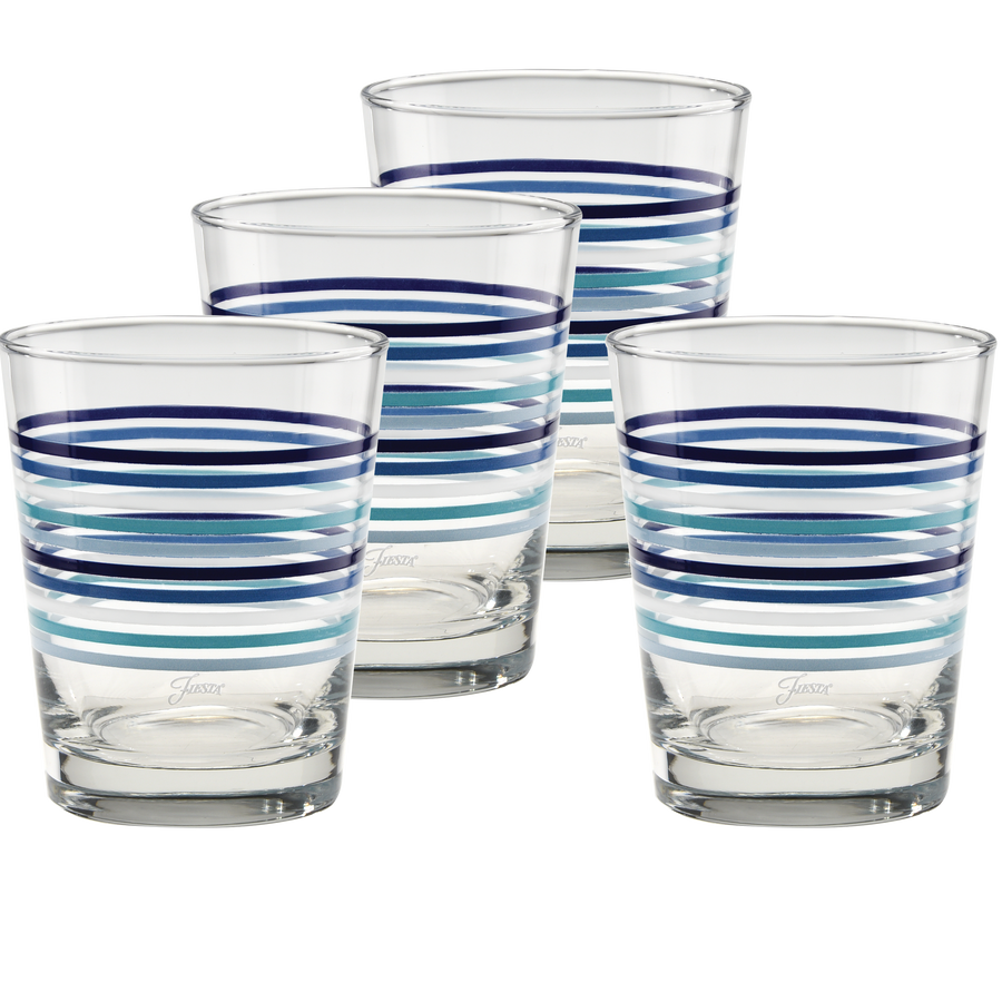 Coastal Blues Thin Stripe 15 oz. Tapered Double Old Fashion - Set of 4