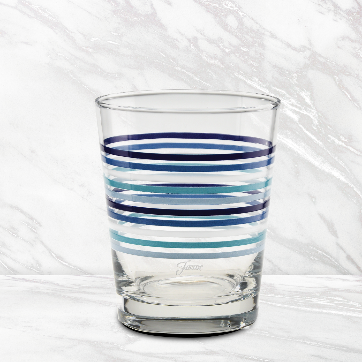 Coastal Blues Thin Stripe 15 oz. Tapered Double Old Fashion - Set of 4