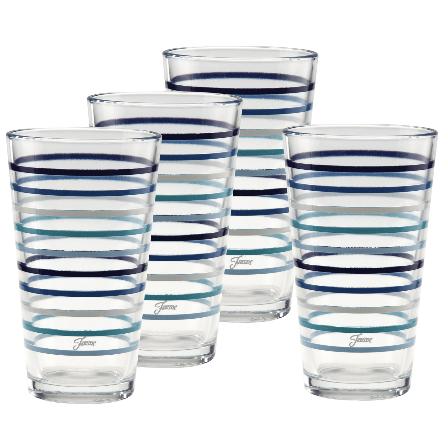 16 oz. Coastal Blues Thin Stripe Cooler Glass - Set of 4