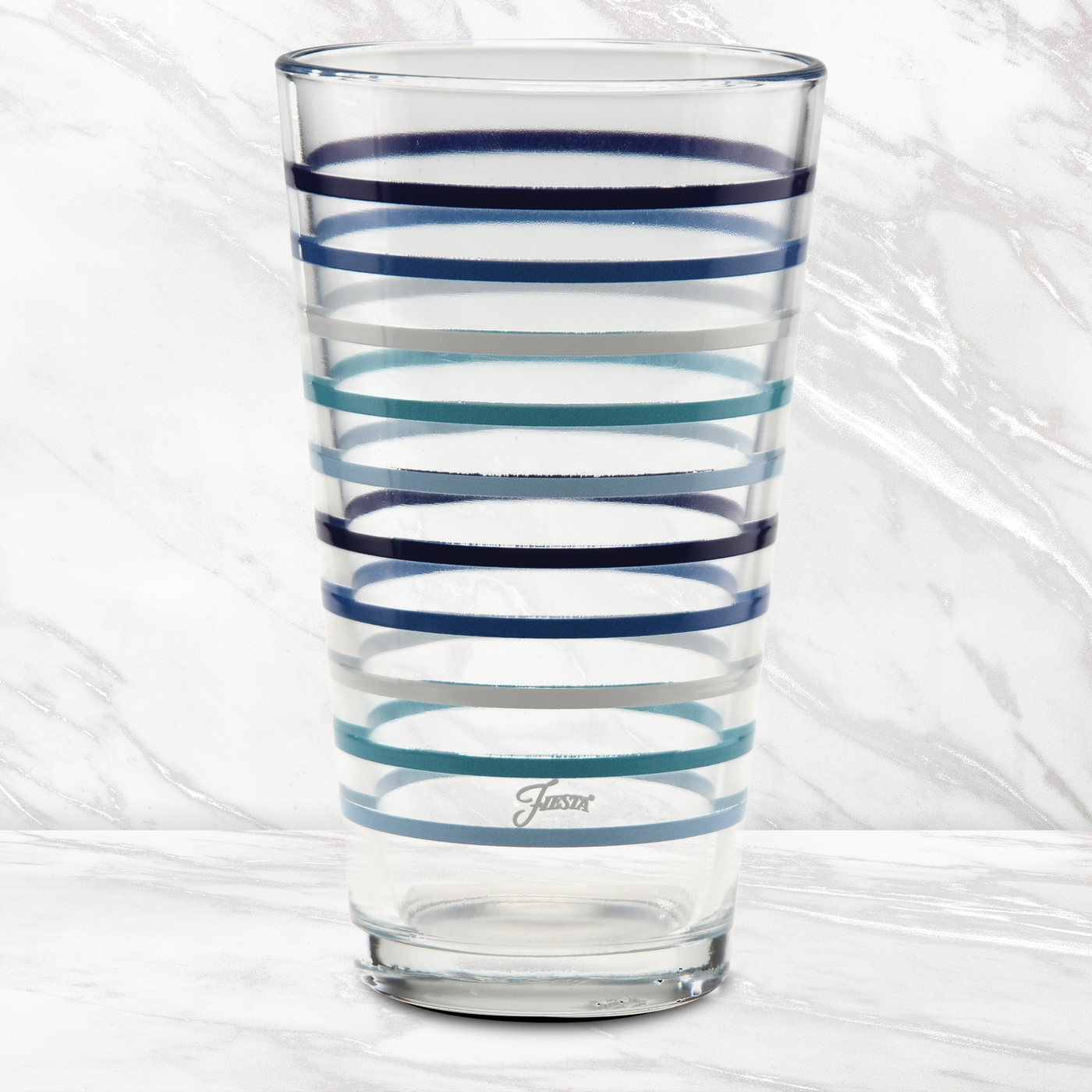 16 oz. Coastal Blues Thin Stripe Cooler Glass - Set of 4
