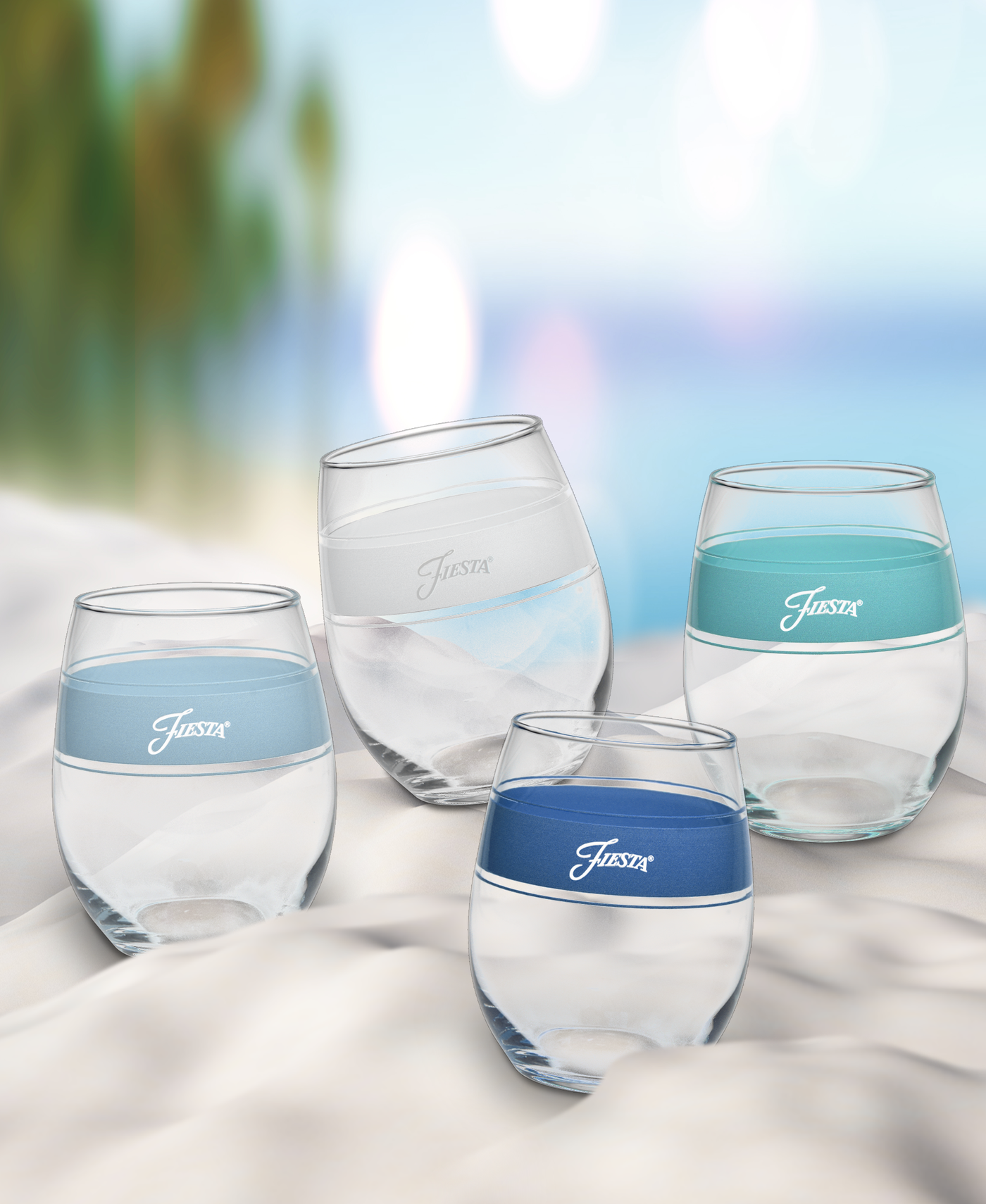 Coastal Blues 15 oz. Frame Stemless Wine Mixed Color – Set of 4
