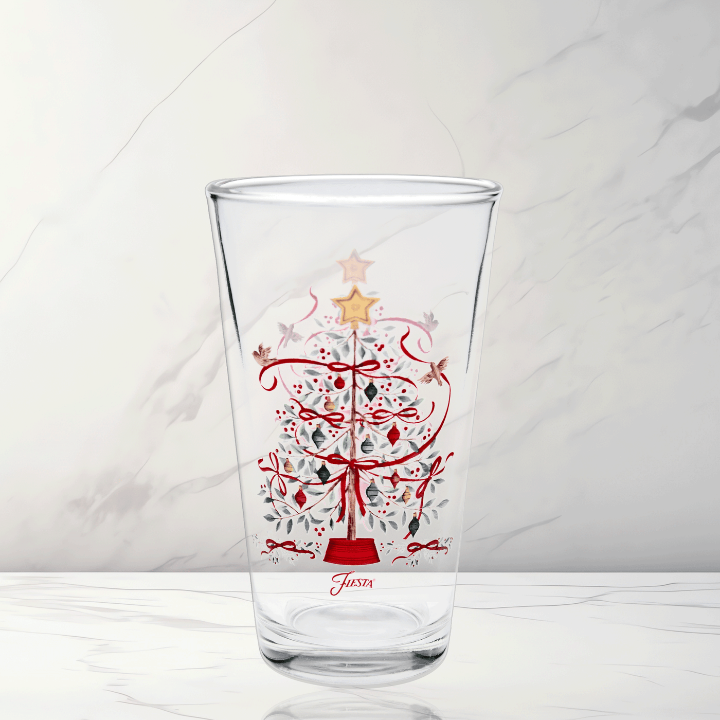 Holly Berry Christmas Tree 16 oz. Cooler Glass - Set of 4