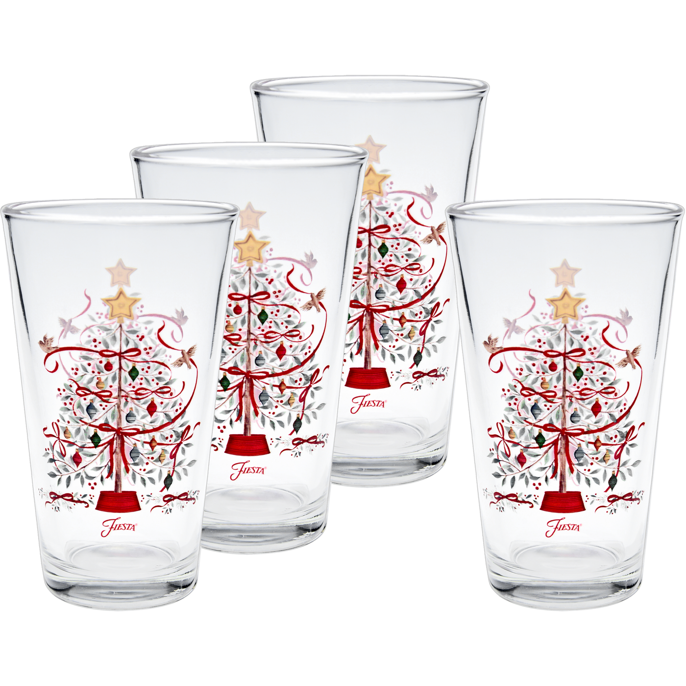 Holly Berry Christmas Tree 16 oz. Cooler Glass - Set of 4