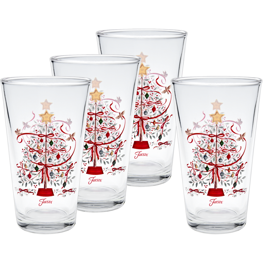 Holly Berry Christmas Tree 16 oz. Cooler Glass - Set of 4