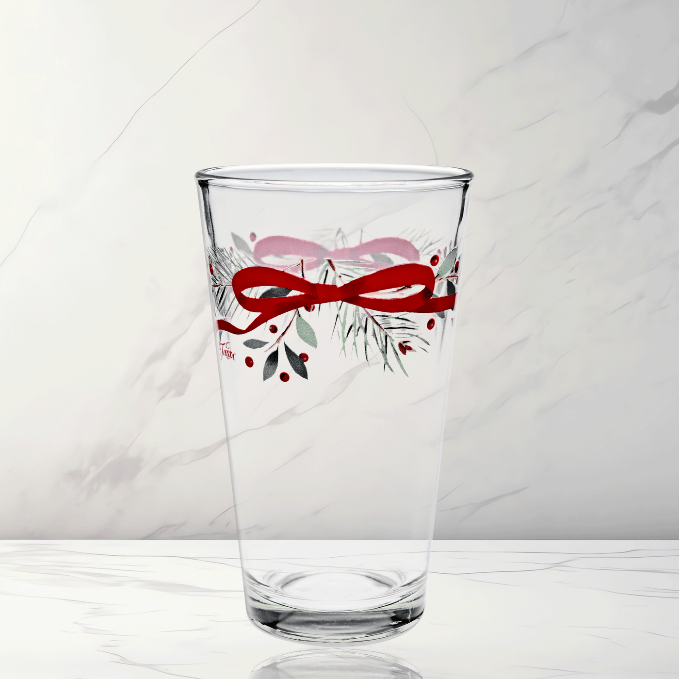 Holly Berry Christmas Garland 16 oz. Cooler Glass - Set of 4