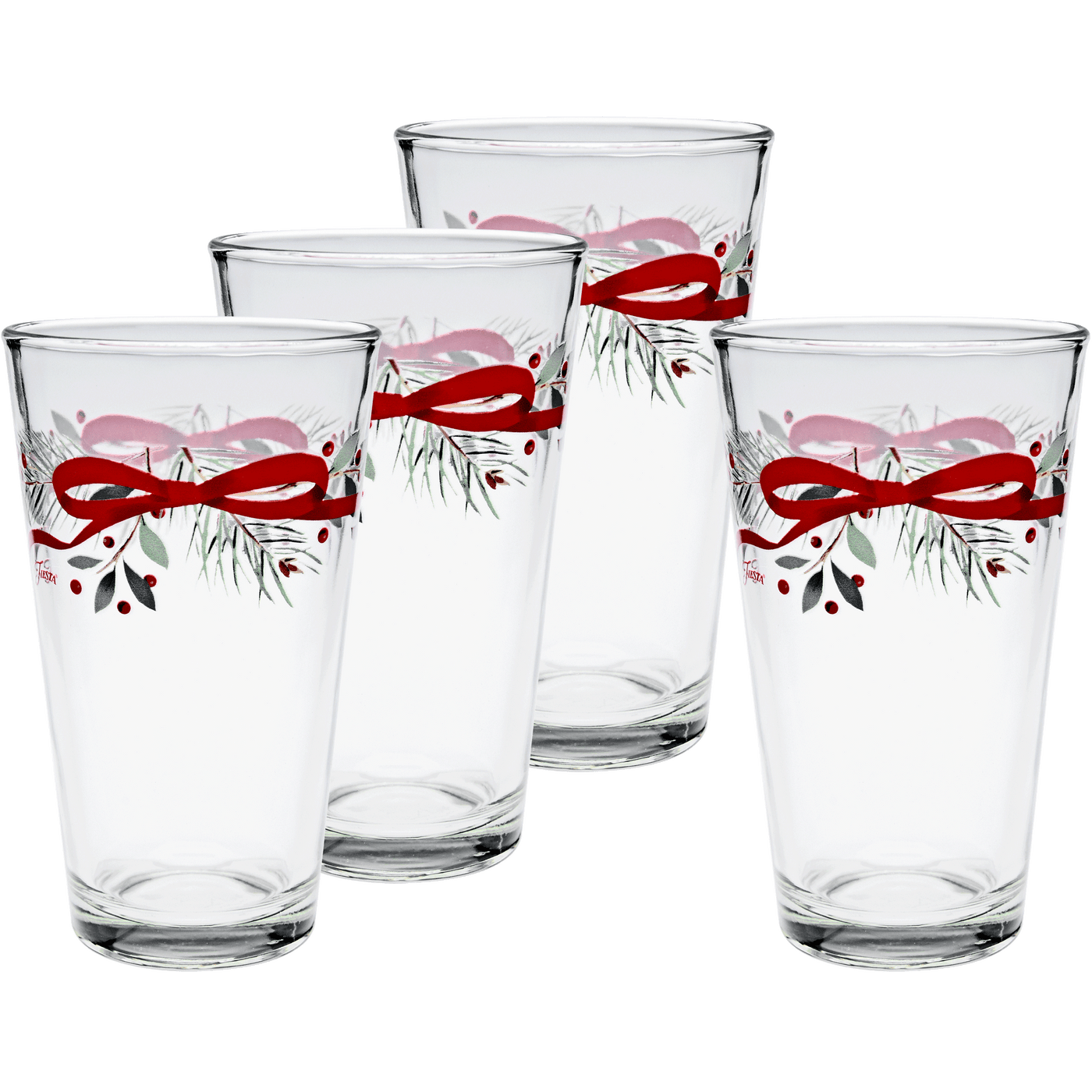 Holly Berry Christmas Garland 16 oz. Cooler Glass - Set of 4