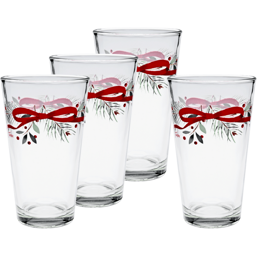Holly Berry Christmas Garland 16 oz. Cooler Glass - Set of 4