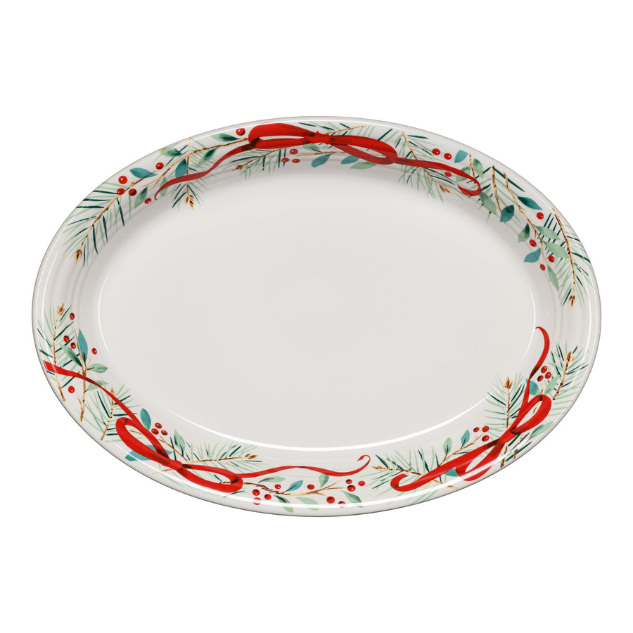 Holly Berry Christmas Garland 13 5/8 Inch Large Oval Serving Platter