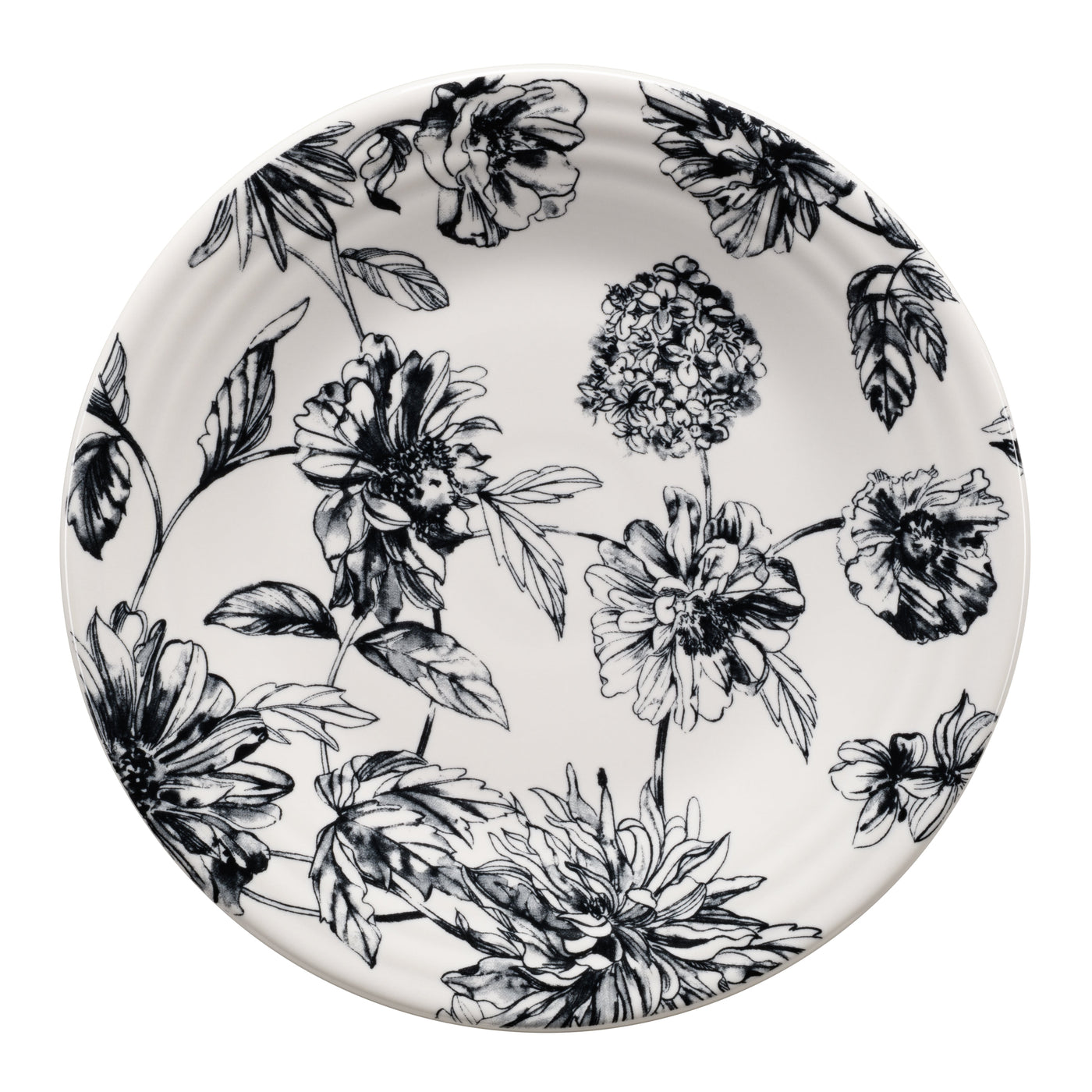 Botanical Floral Black Classic Rim 9 Inch Luncheon Plate