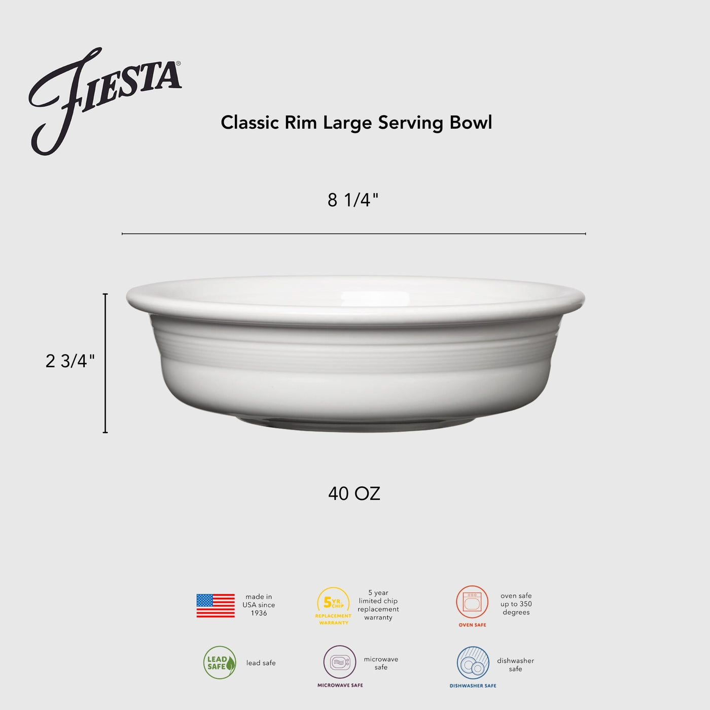 Lavender Classic Rim 8 1/4 Inch Large Serving Bowl 40 OZ