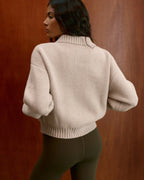 Knit Collared Bomber Jacket - Almond