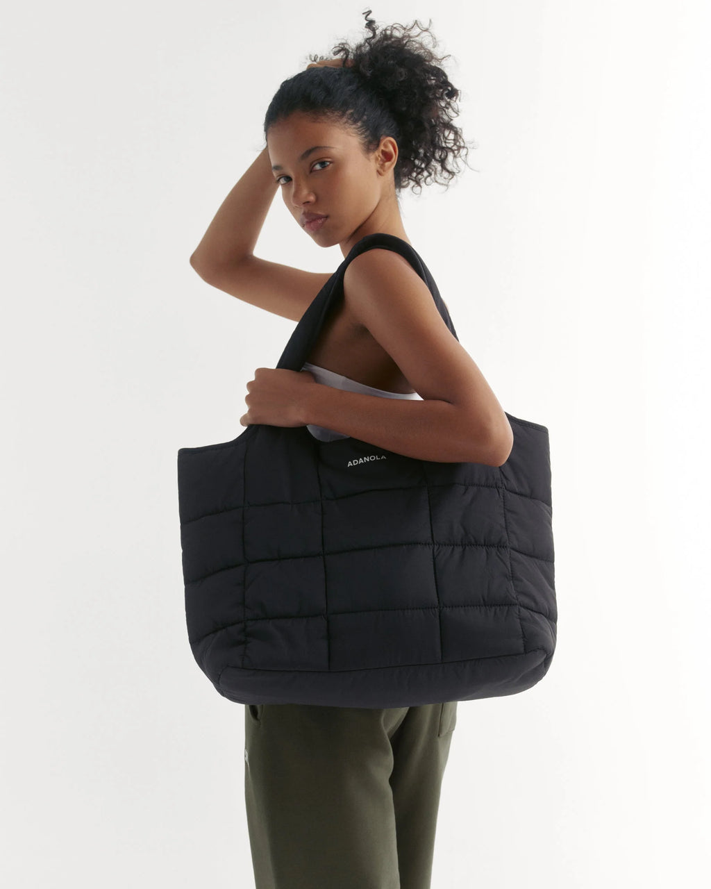 Quilted Nylon Shoulder Bag - Black
