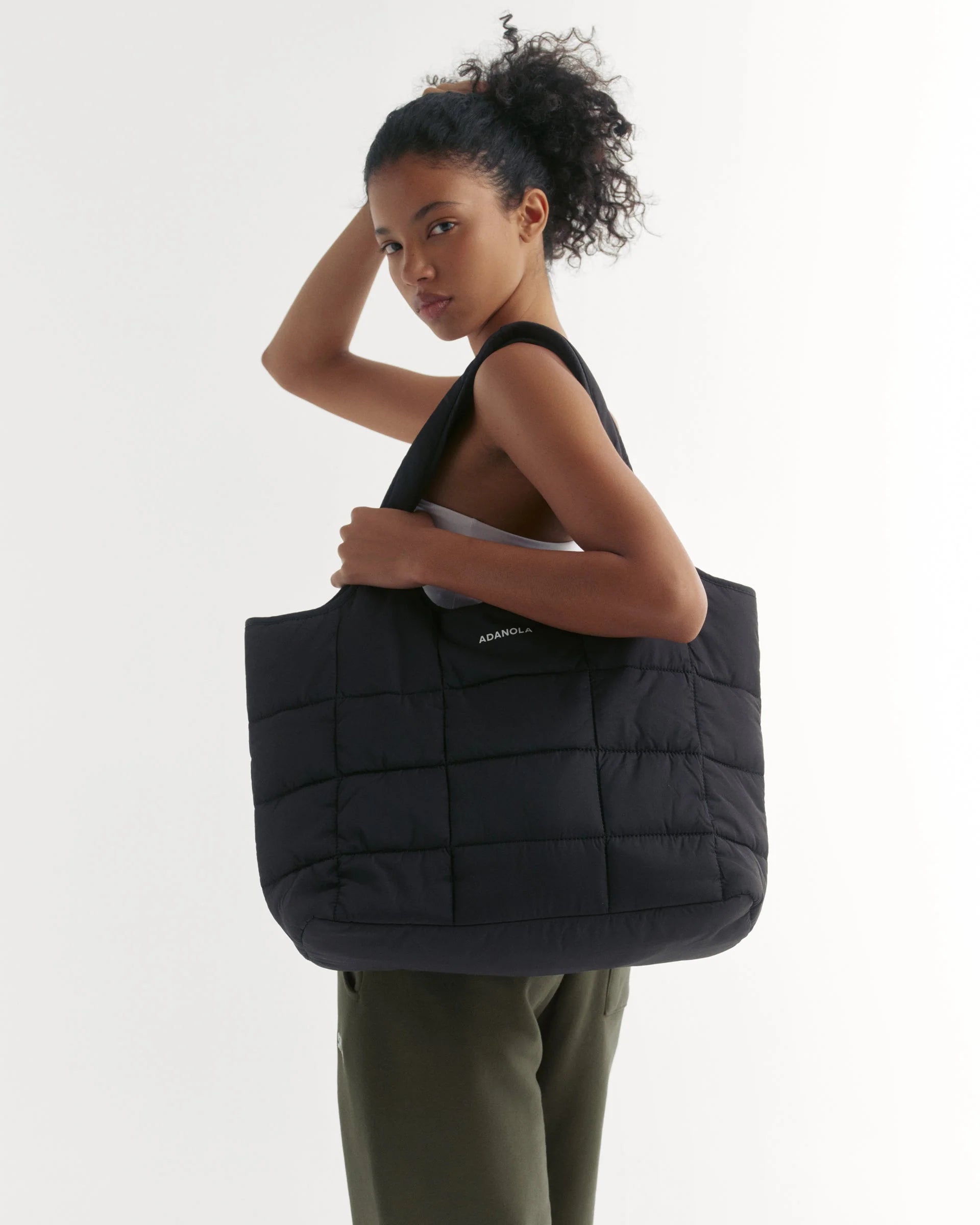 Quilted Nylon Shoulder Bag - Black