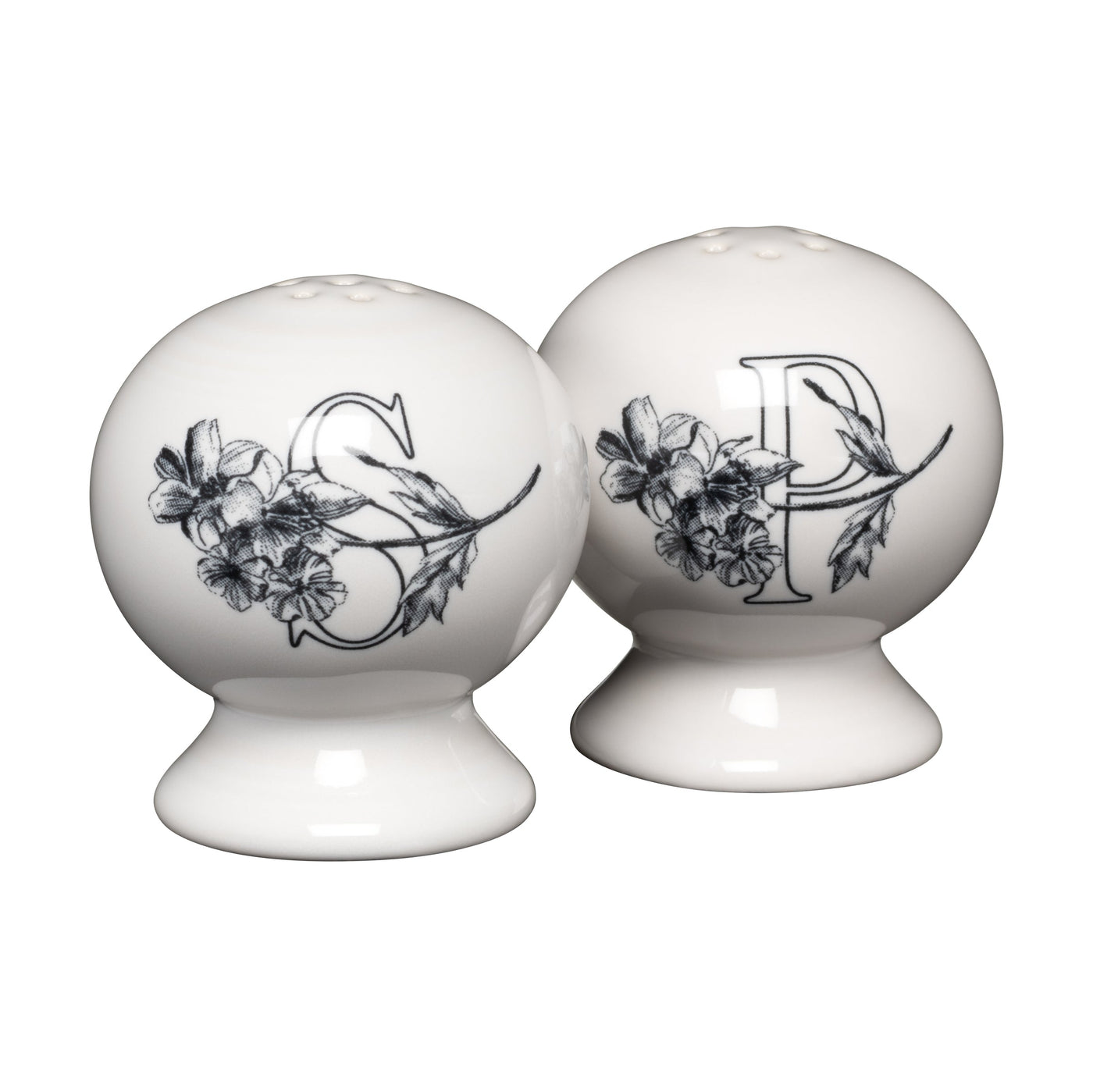 Botanical Floral Black 2 5/8 Inch Salt and Pepper Shaker Set