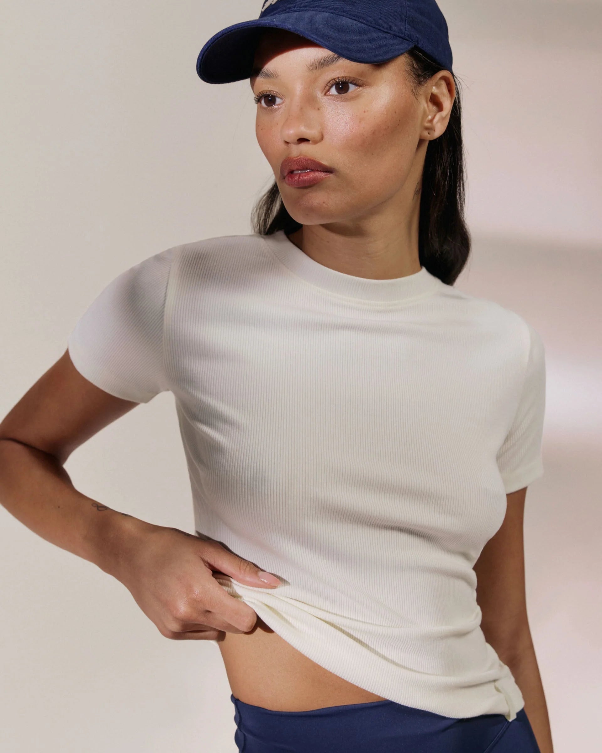 Soft Modal Rib Short Sleeve Top - Marshmallow White