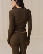 Knit Button Up Top - Dark Mocha Brown