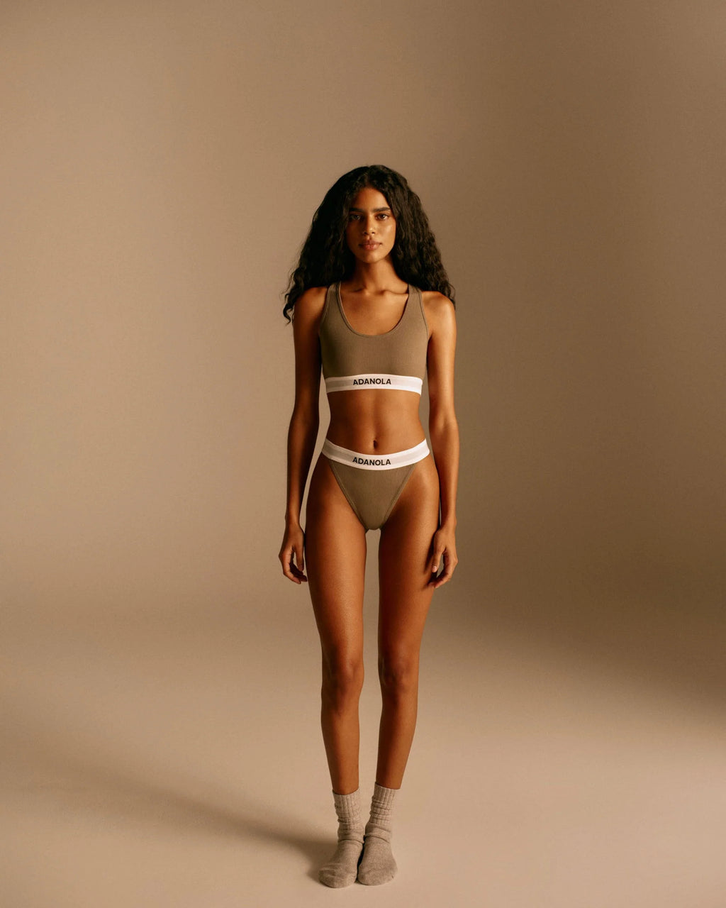 Branded Ribbed Thong - Olive Green