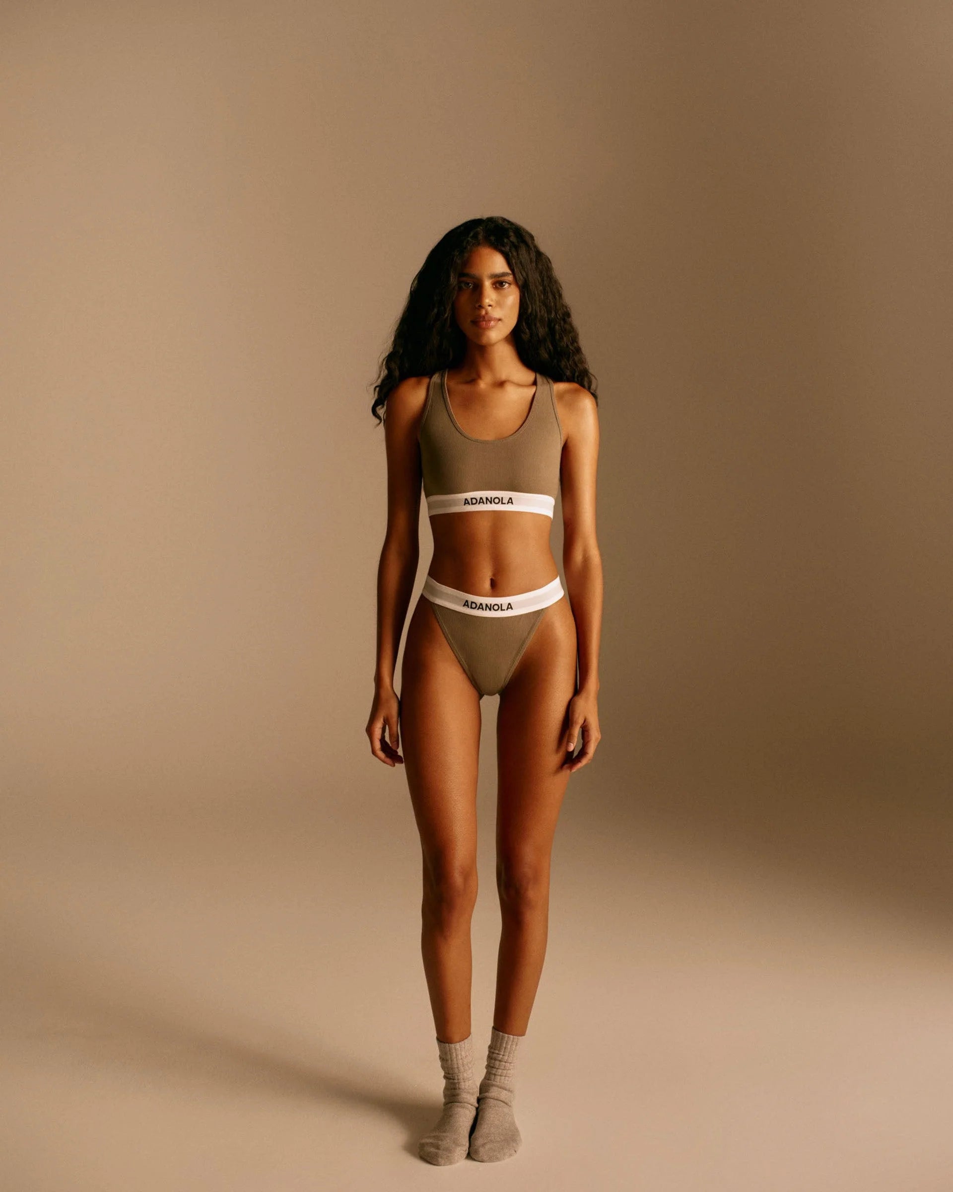 Branded Ribbed Thong - Olive Green