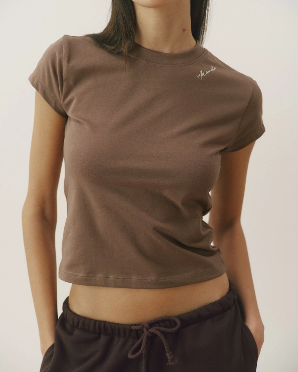 Signature Stitch Baby Tee - Dusty Brown
