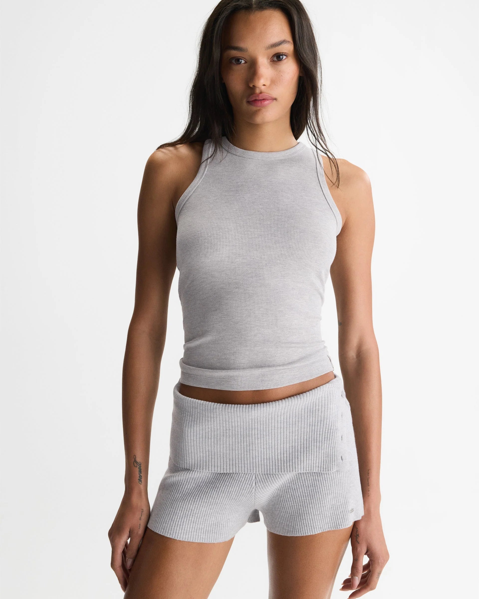 Soft Modal Rib Tank Top - Light Grey Melange