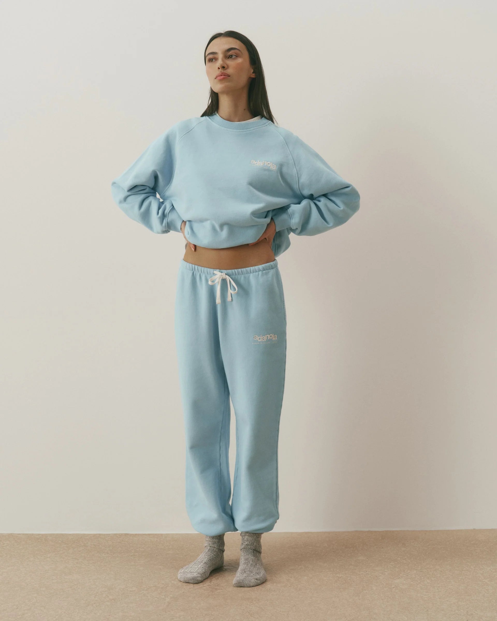 Le Mode De Vie Washed Straight Leg Sweatpants - Breeze Blue/Marshmallow White