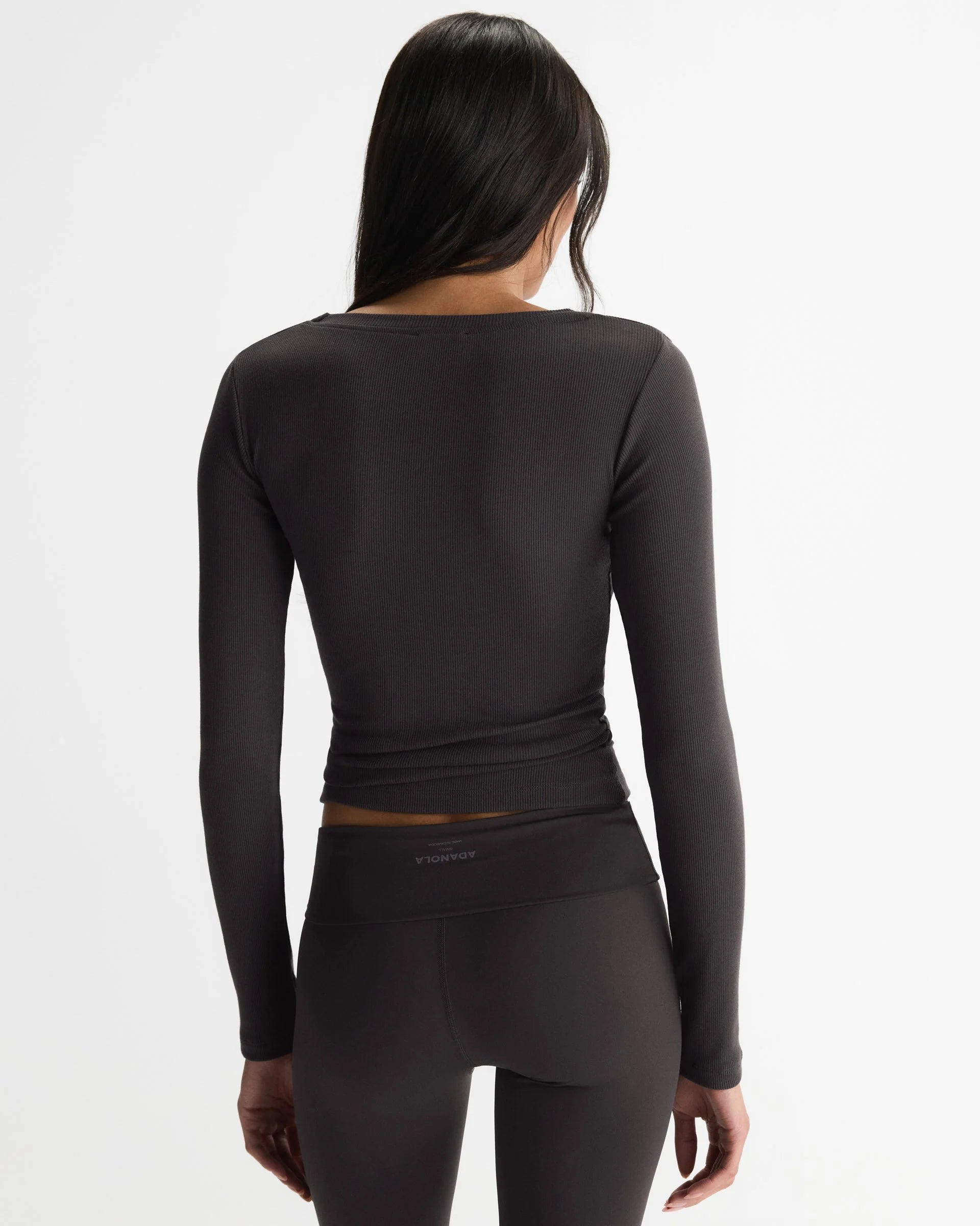 Soft Modal Rib Scoop Neck Long Sleeve Top - Coffee Bean
