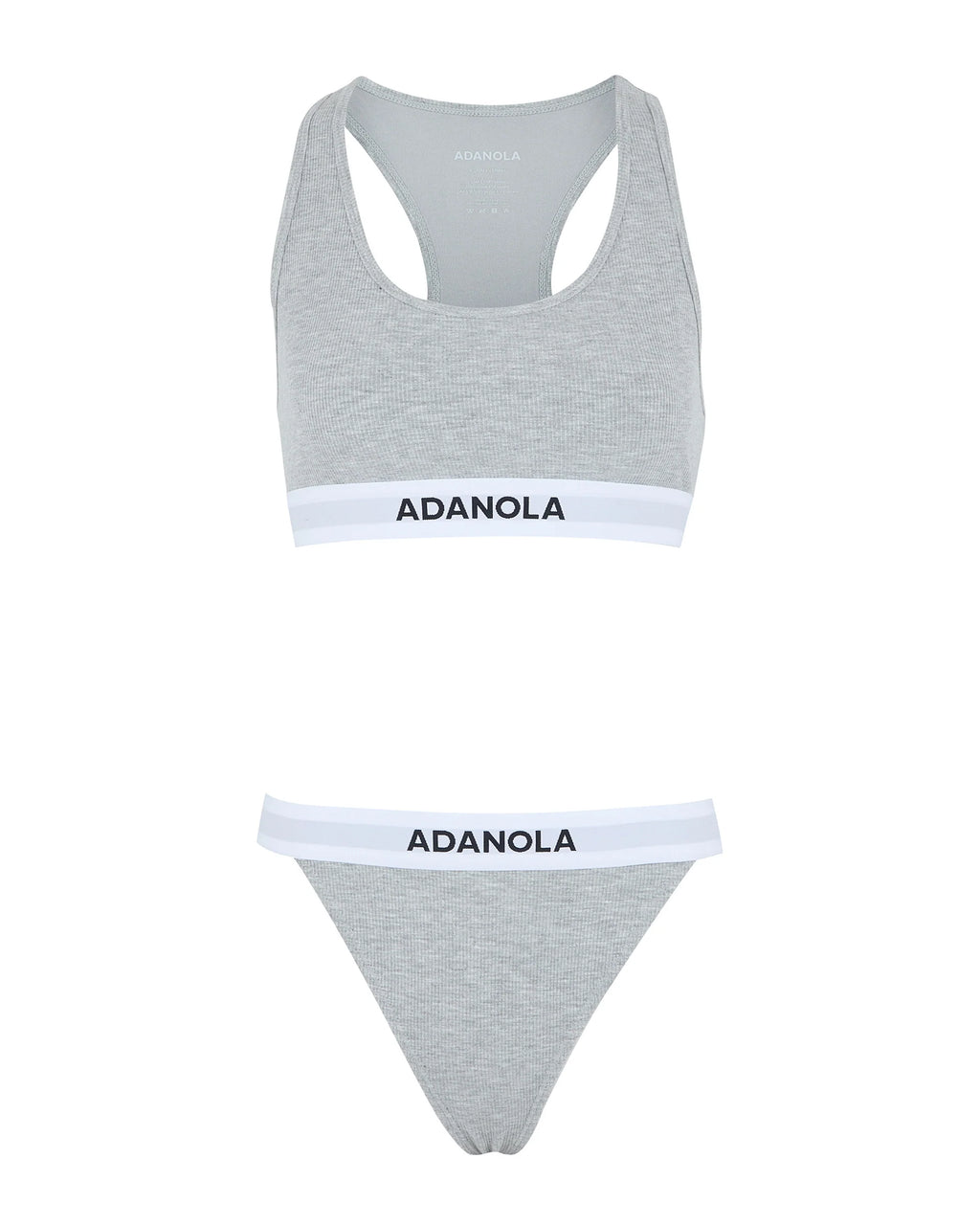 Branded Ribbed Thong - Grey Melange