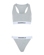 Branded Ribbed Thong - Grey Melange