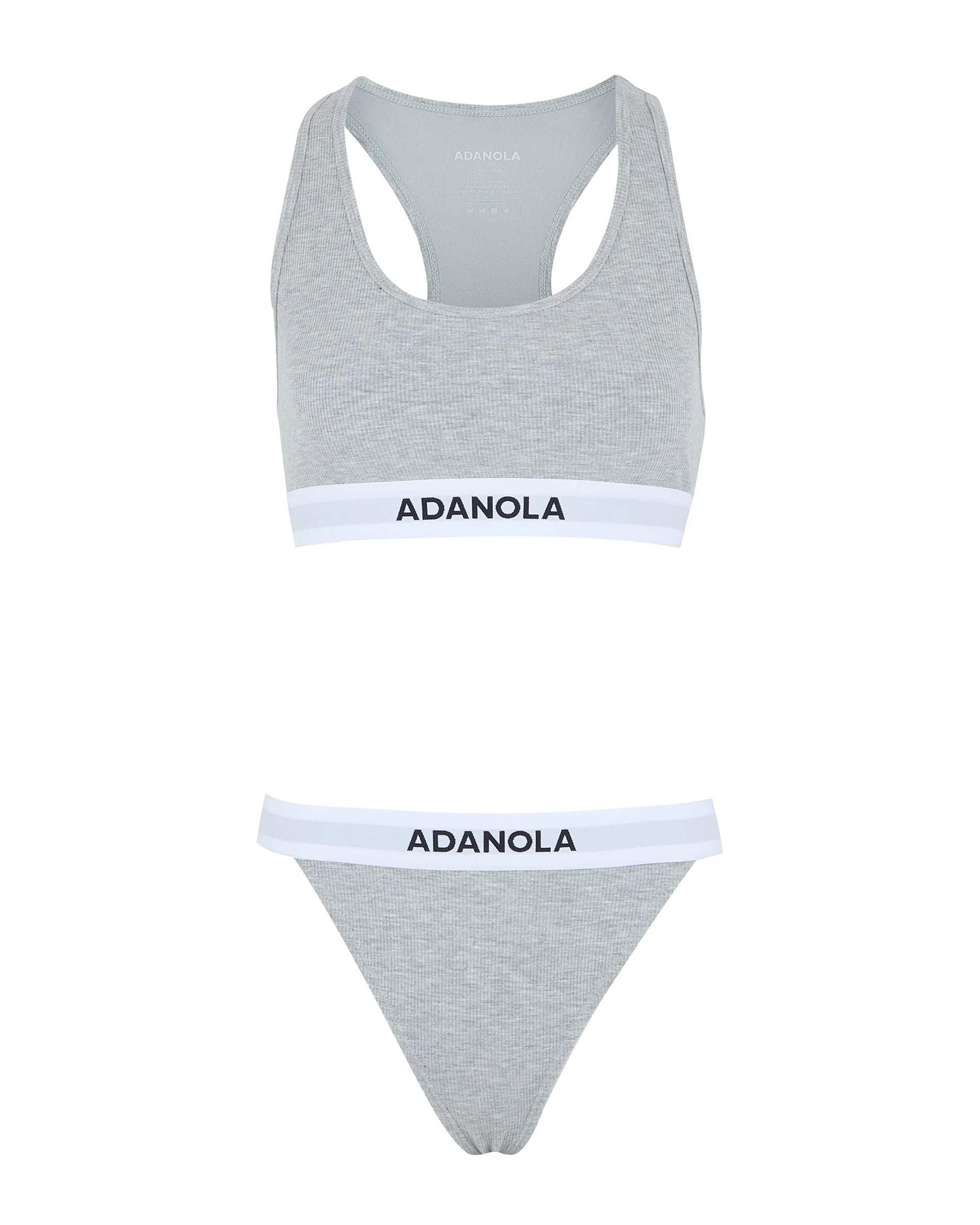 Branded Ribbed Thong - Grey Melange