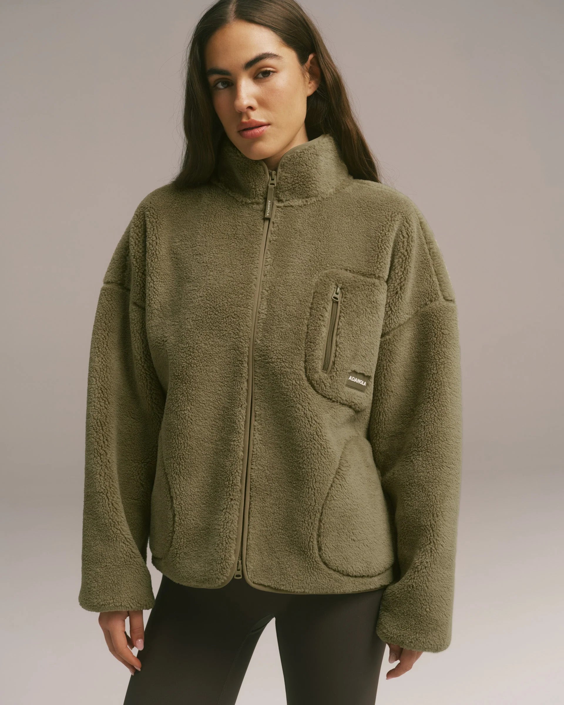 Oversized Pocket Zip Through Fleece - Dark Pistachio Green
