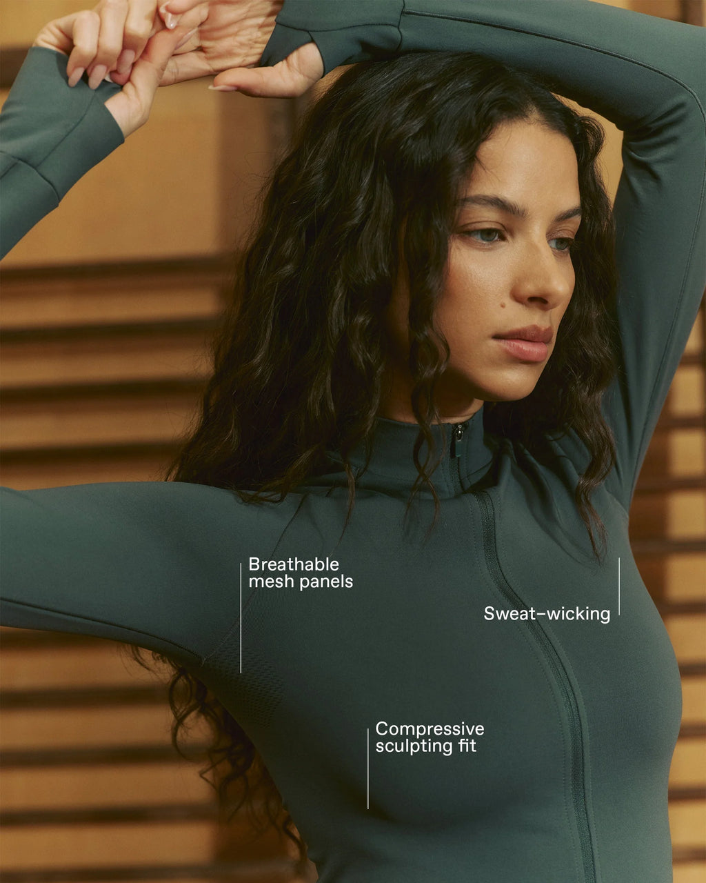 Seamless Longline Zip Up Top - Sea Green