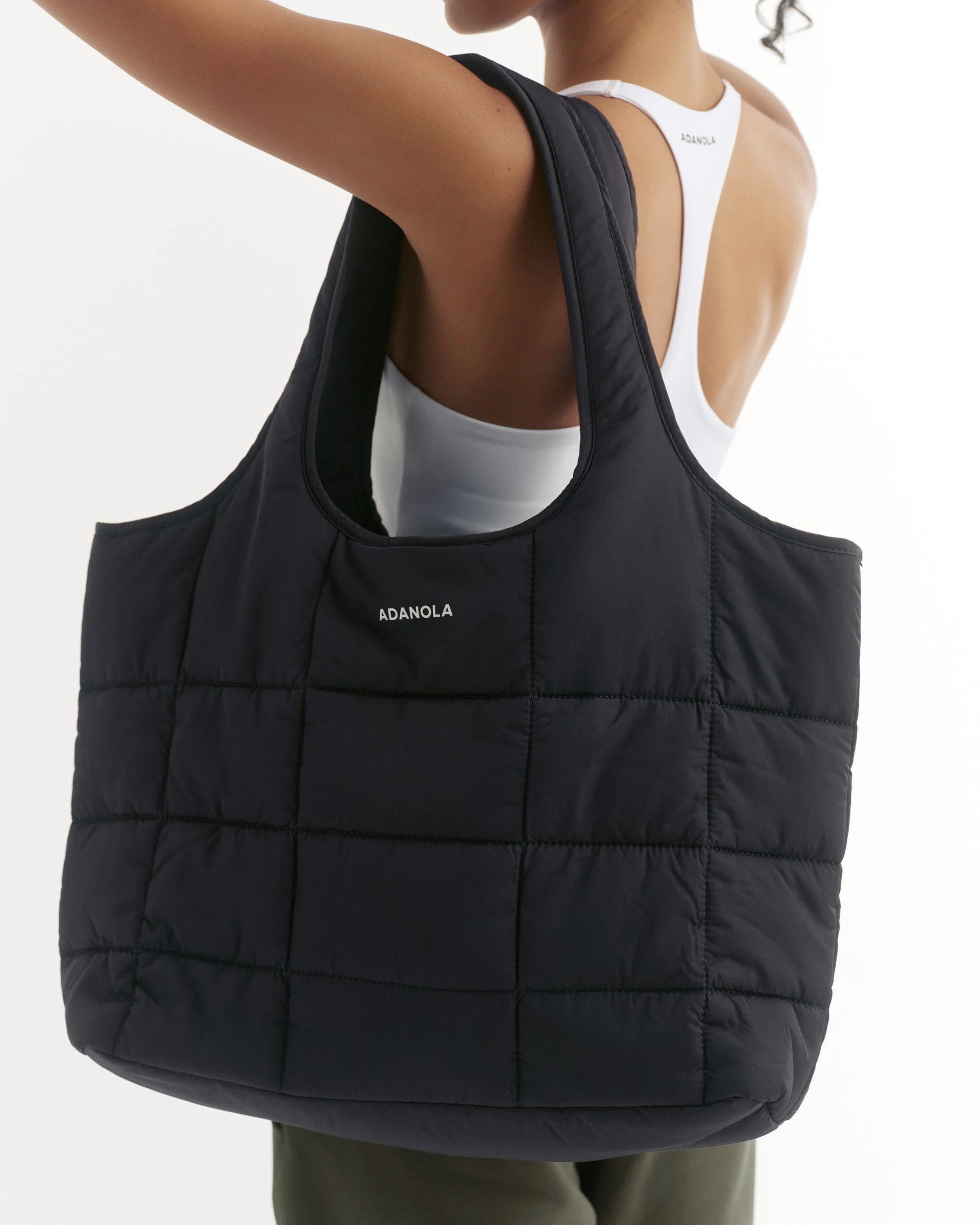 Quilted Nylon Shoulder Bag - Black