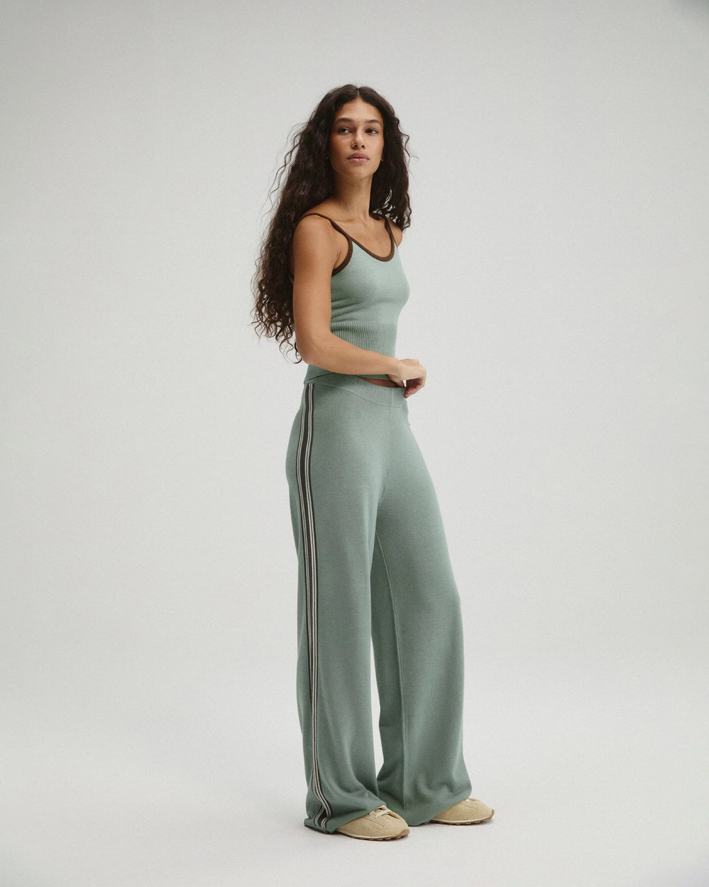 Knit Stripe Straight Leg Trousers - Cloud Blue