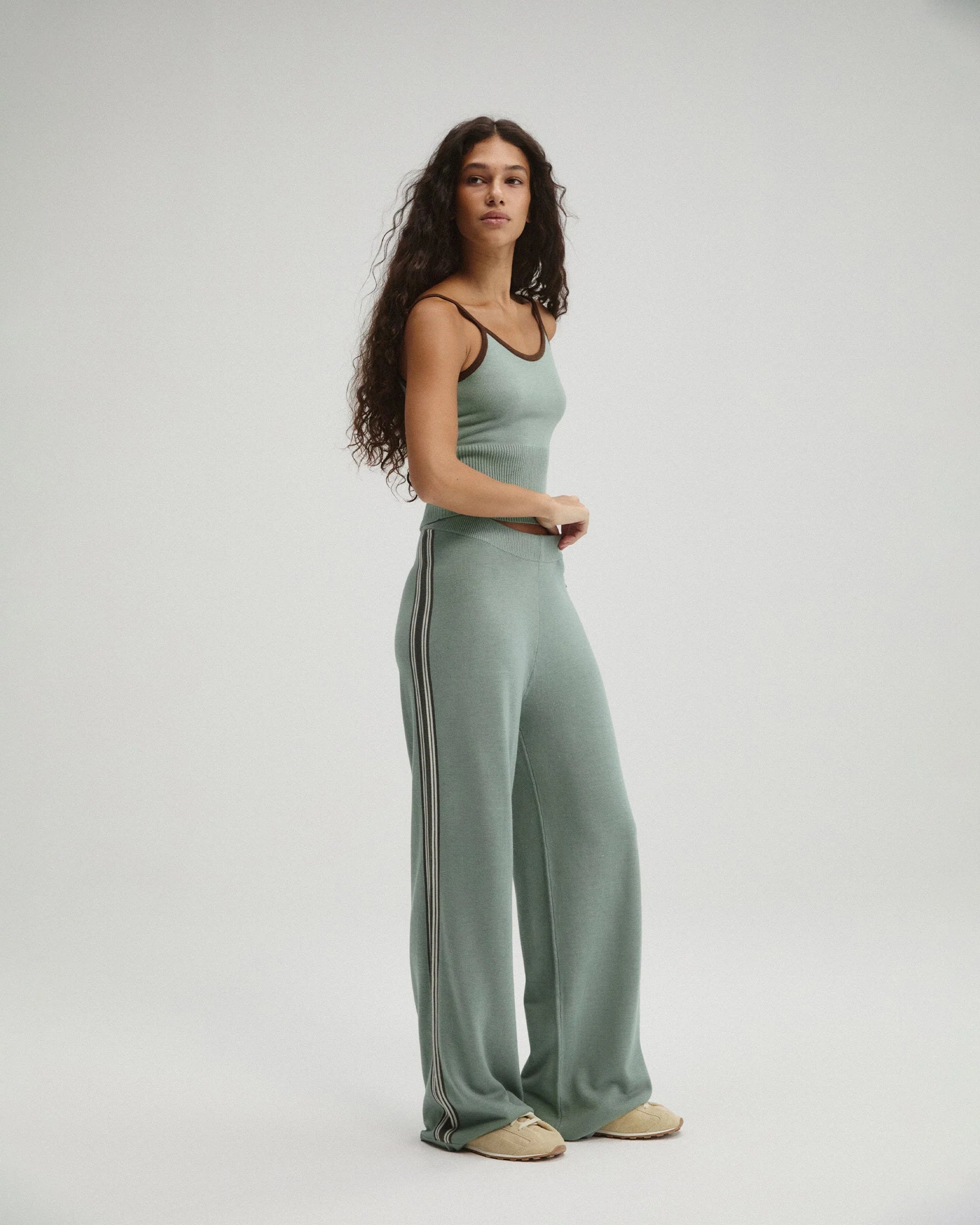 Knit Stripe Straight Leg Trousers - Cloud Blue
