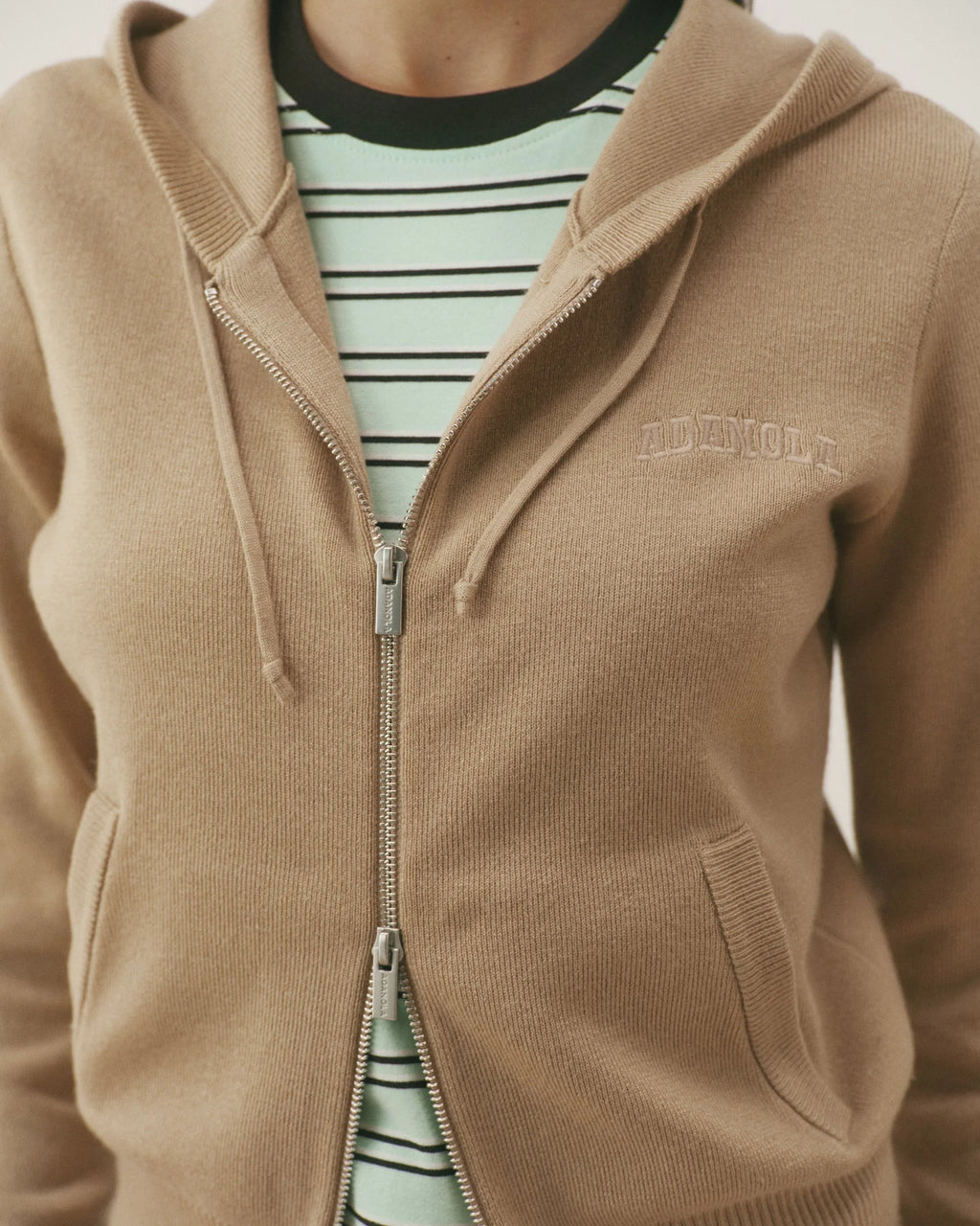 Knit Zip Through Hoodie - Almond