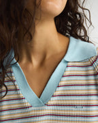 Stripe Knit Polo Top - Breeze Blue