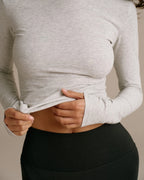 Cotton Long Sleeve Top - Grey Melange