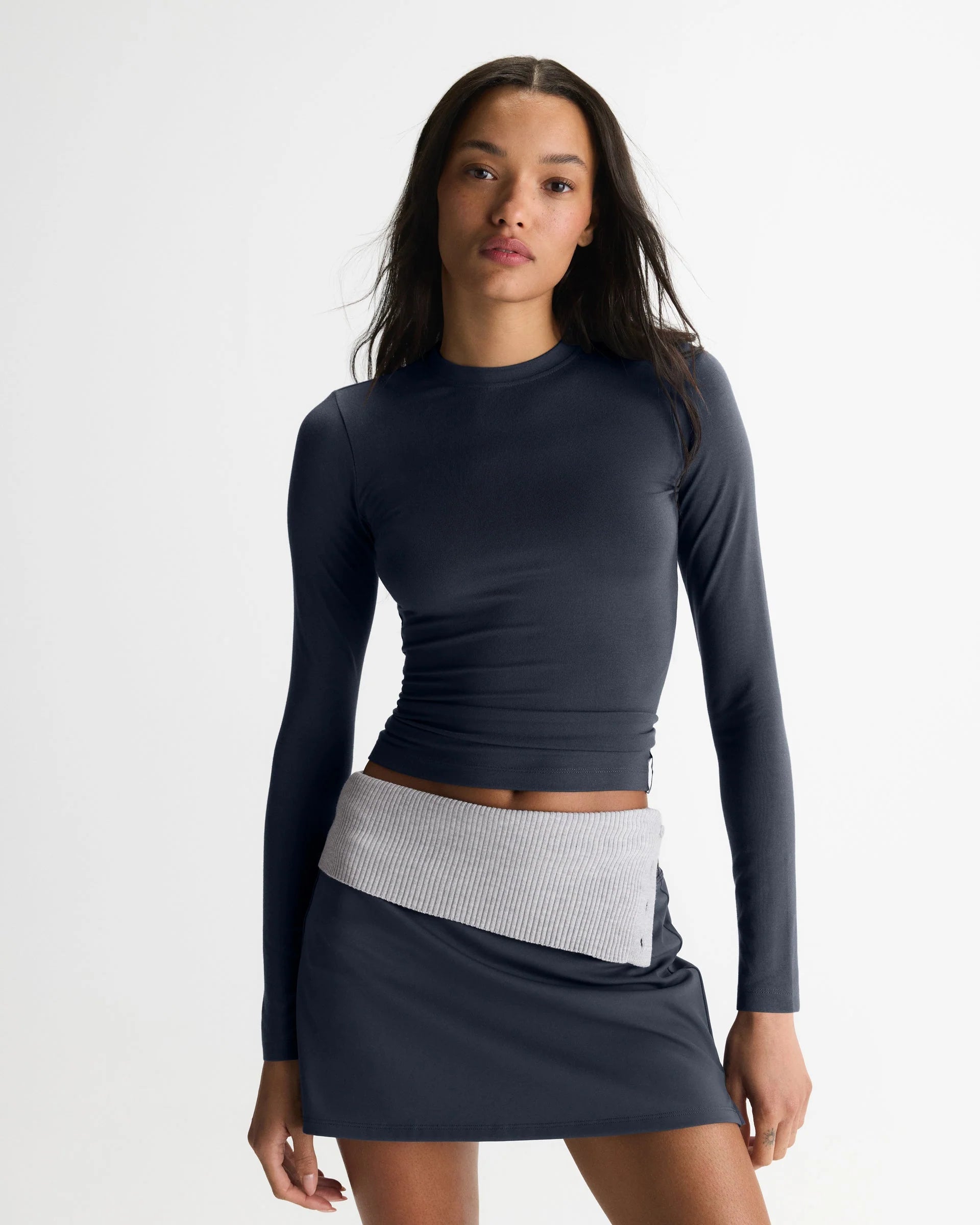 Soft Modal Long Sleeve Top - Midnight Blue
