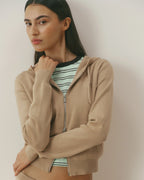 Knit Zip Through Hoodie - Almond