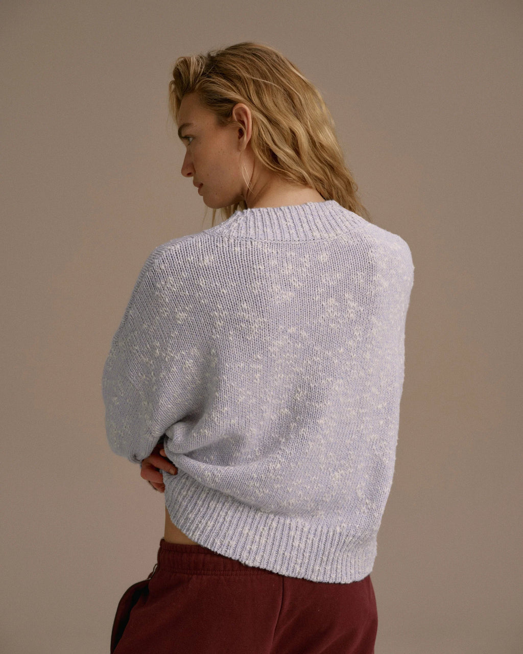 Textured Knit Oversized Sweatshirt - Blue
