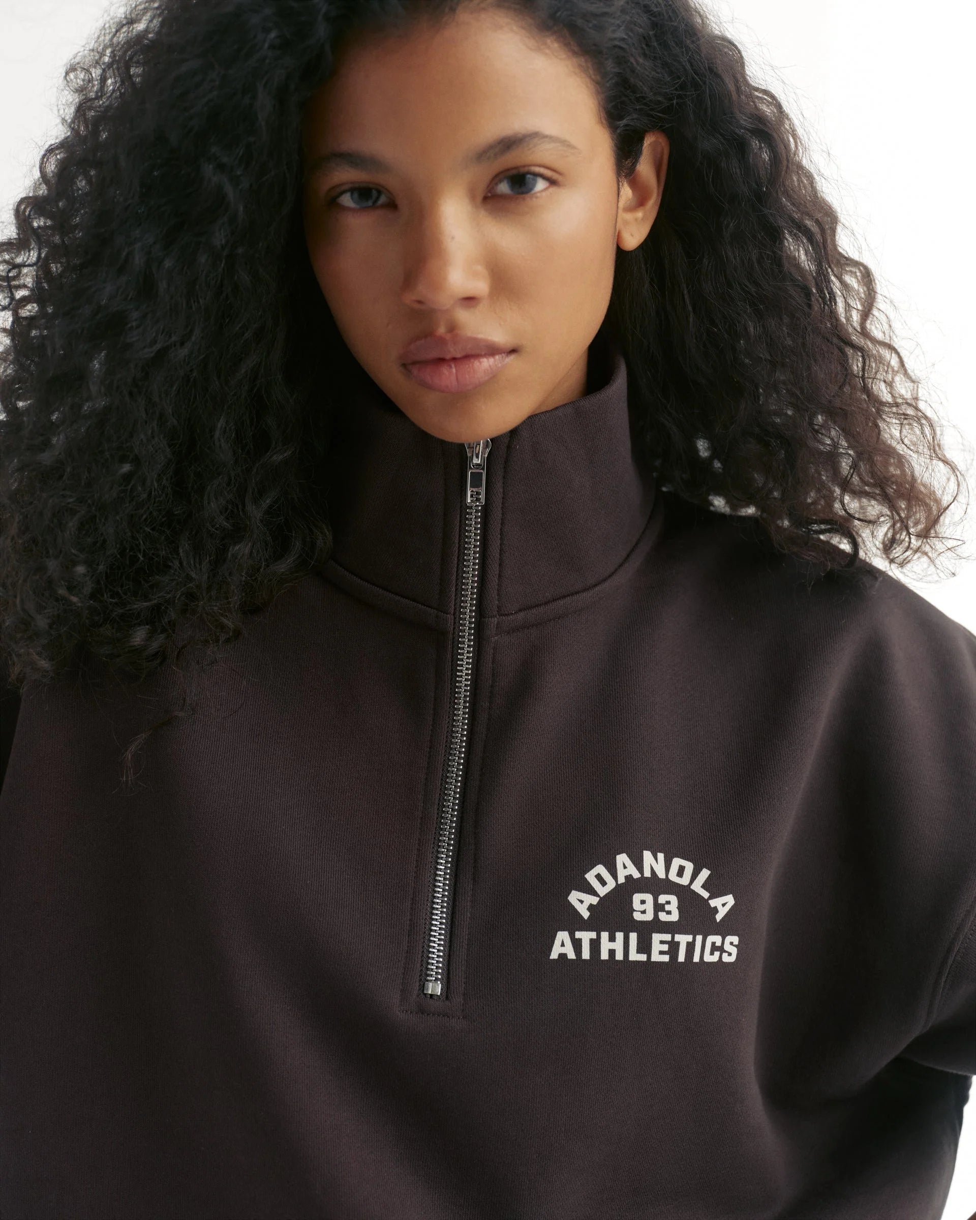 Campus Relaxed Funnel Neck Zip Sweatshirt - Coffee Bean/Marshmallow White