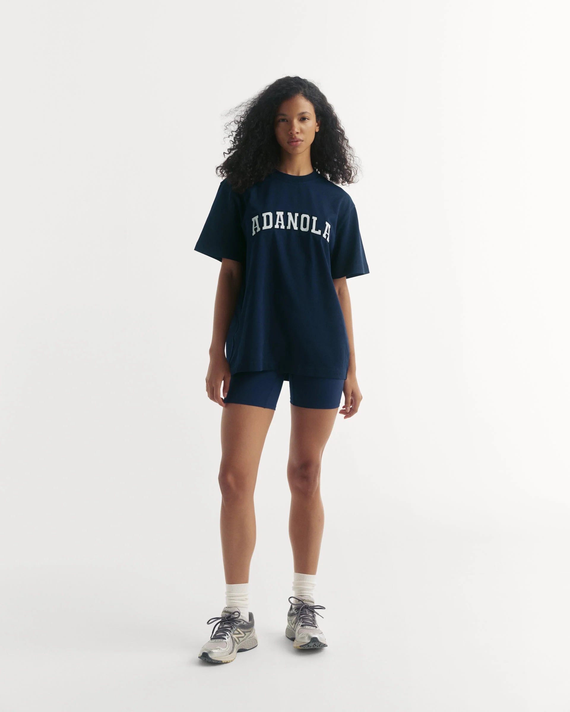 Varsity Short Sleeve Oversized T-shirt - Navy Blue/White