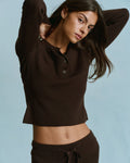 Knit Long Sleeve Button Up Top - Coffee Bean