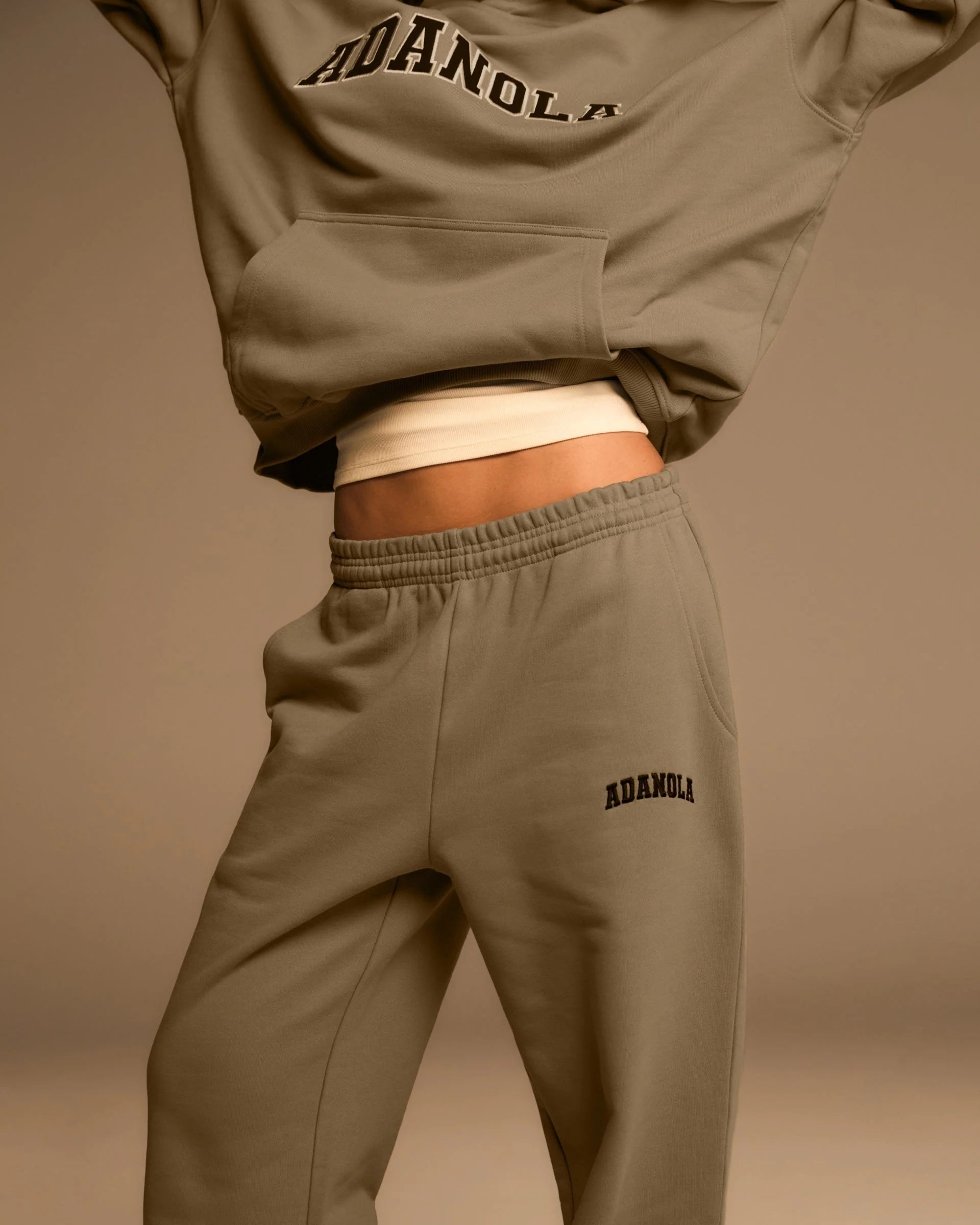 Varsity Straight Leg Sweatpants - Khaki Beige
