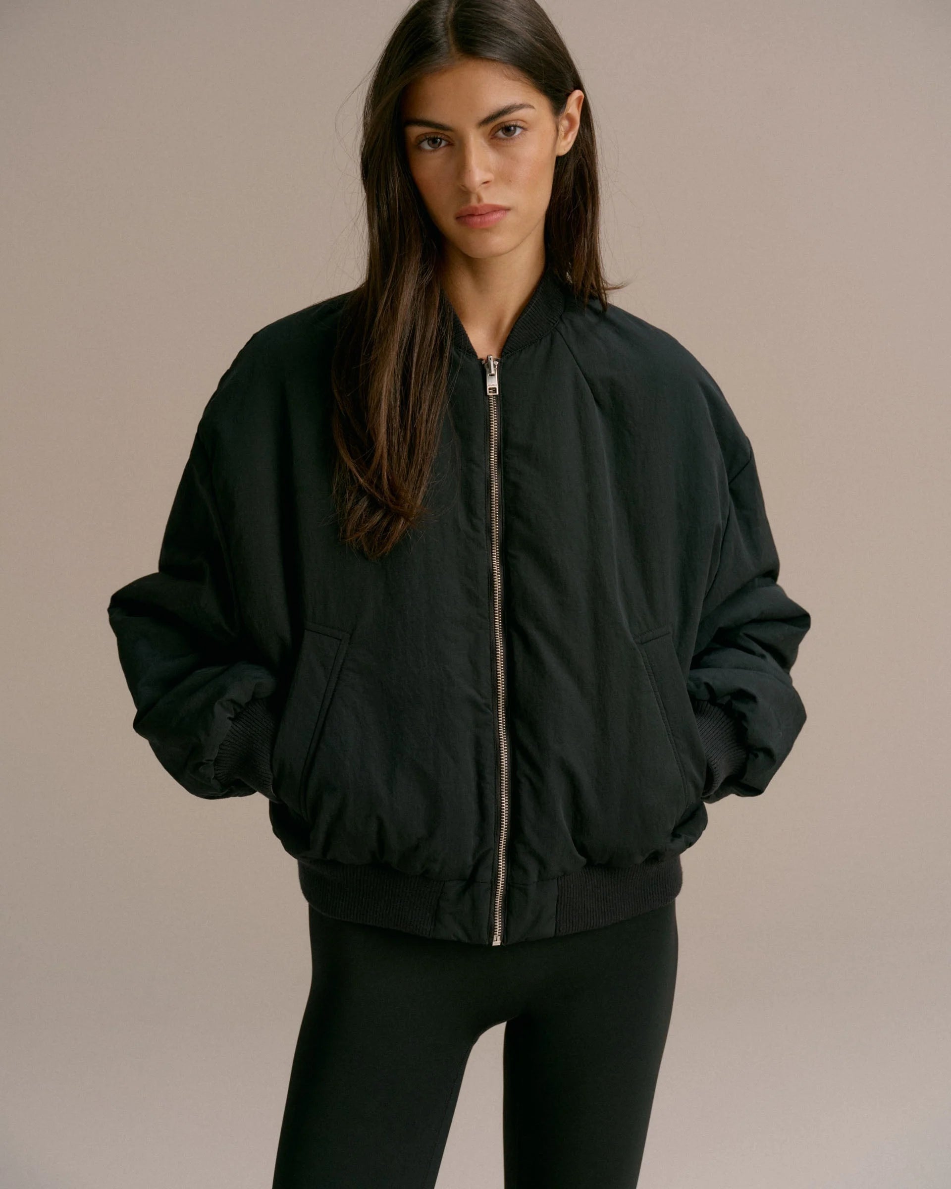 Drop Shoulder Reversible Bomber Jacket - Black/Olive Green