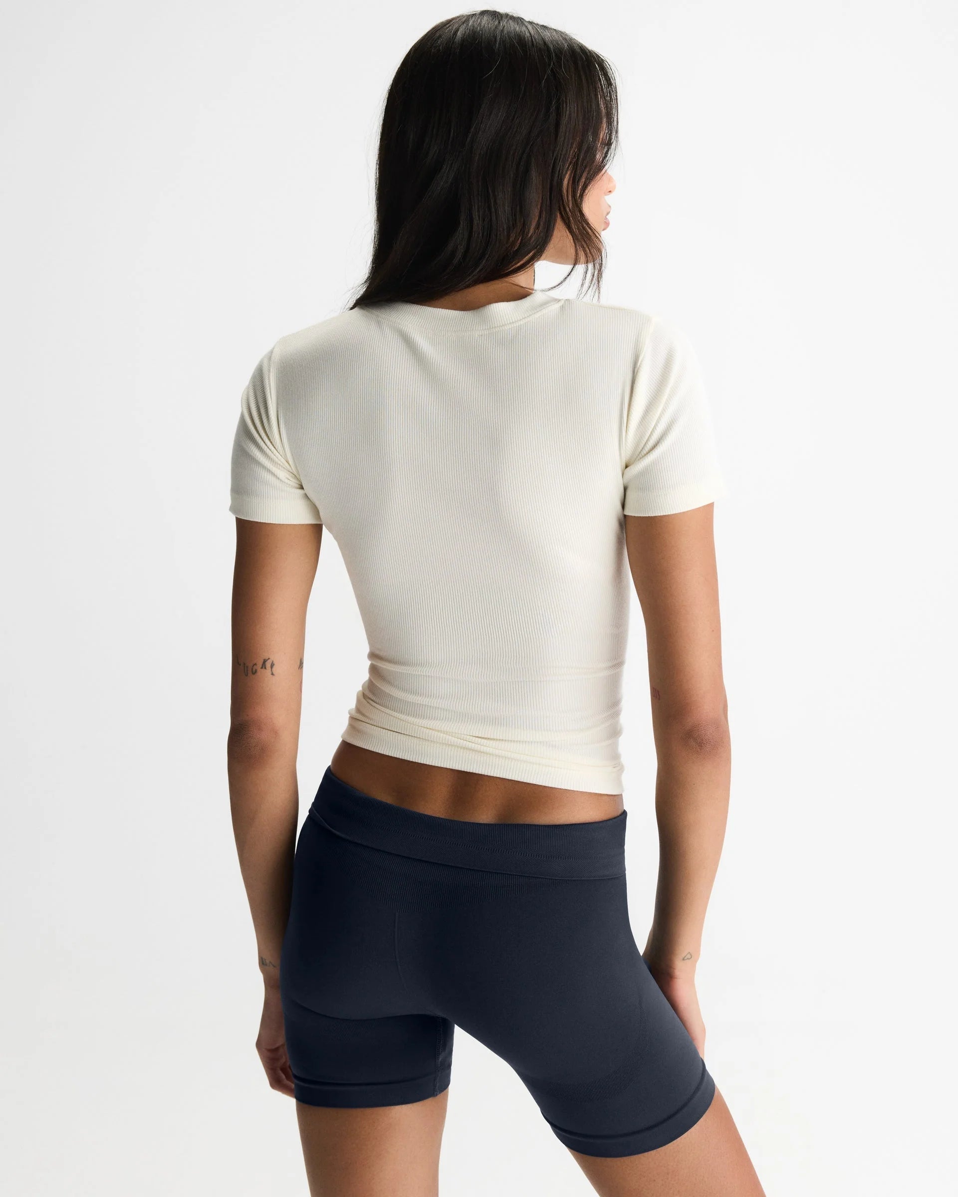 Soft Modal Rib Short Sleeve Top - Marshmallow White