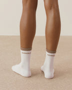 Single Stripe Socks - White/Dusty Brown